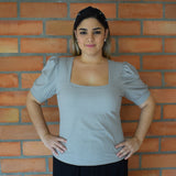 Lustrous Allure: Square Neck Lurex Shirt