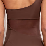 One-Sleeve Bodysuit – Double Soft Fabric with Sheer Tulle & Adjustable Strap