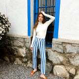 Striped Straight-Leg Tailored Pants