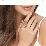 Adjustable Crystal Dreamcatcher Ring - 14K Gold