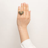Heart Ring - Adjustable, 14K Gold-Plated, Crystals