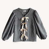Chic Checkered Blouse with Puff Sleeves