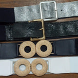 Square Buckle Metallic Finish Wide Elastic Belt