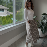 Soft Linen Polka Dot Midi Skirt – With Pockets