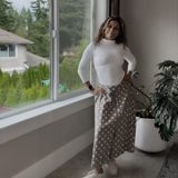 Soft Linen Polka Dot Midi Skirt – With Pockets