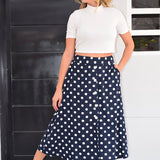Soft Linen Polka Dot Midi Skirt – With Pockets