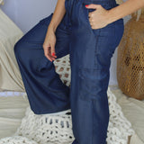 Wide-Leg High-Rise Denim Cargo Pants