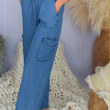 Wide-Leg High-Rise Denim Cargo Pants