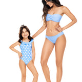 Striped Blue and White Bikini Set with Removable Pads and Straps