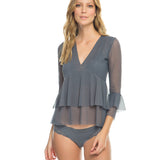 Sheer Ruffle Sleeve Blouse