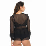 Sheer Ruffle Sleeve Blouse