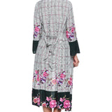 Plaid Floral Kimono in Cotton-Viscose Blend