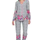Comfy Plaid Pajama Set with V-Neck Shirt.