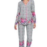 Comfy Plaid Pajama Set with V-Neck Shirt.