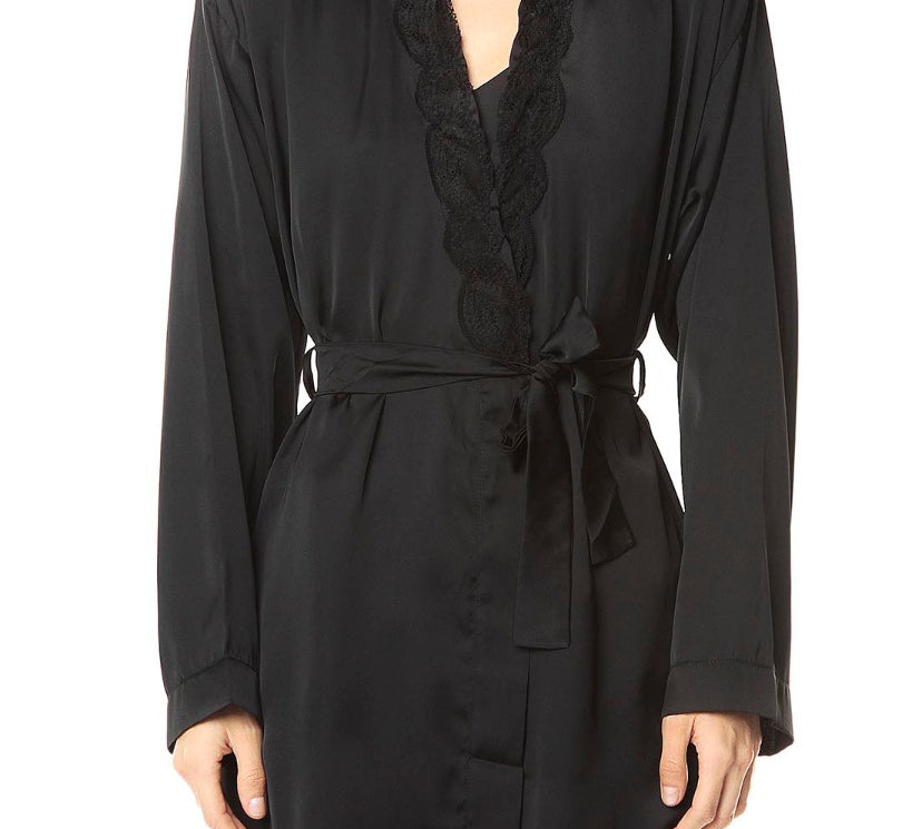 Silk Robe with Lace Details