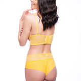Yellow Lace Underwire Triangular Bra and Hipster Panty Set