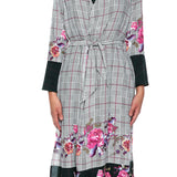 Plaid Floral Kimono in Cotton-Viscose Blend