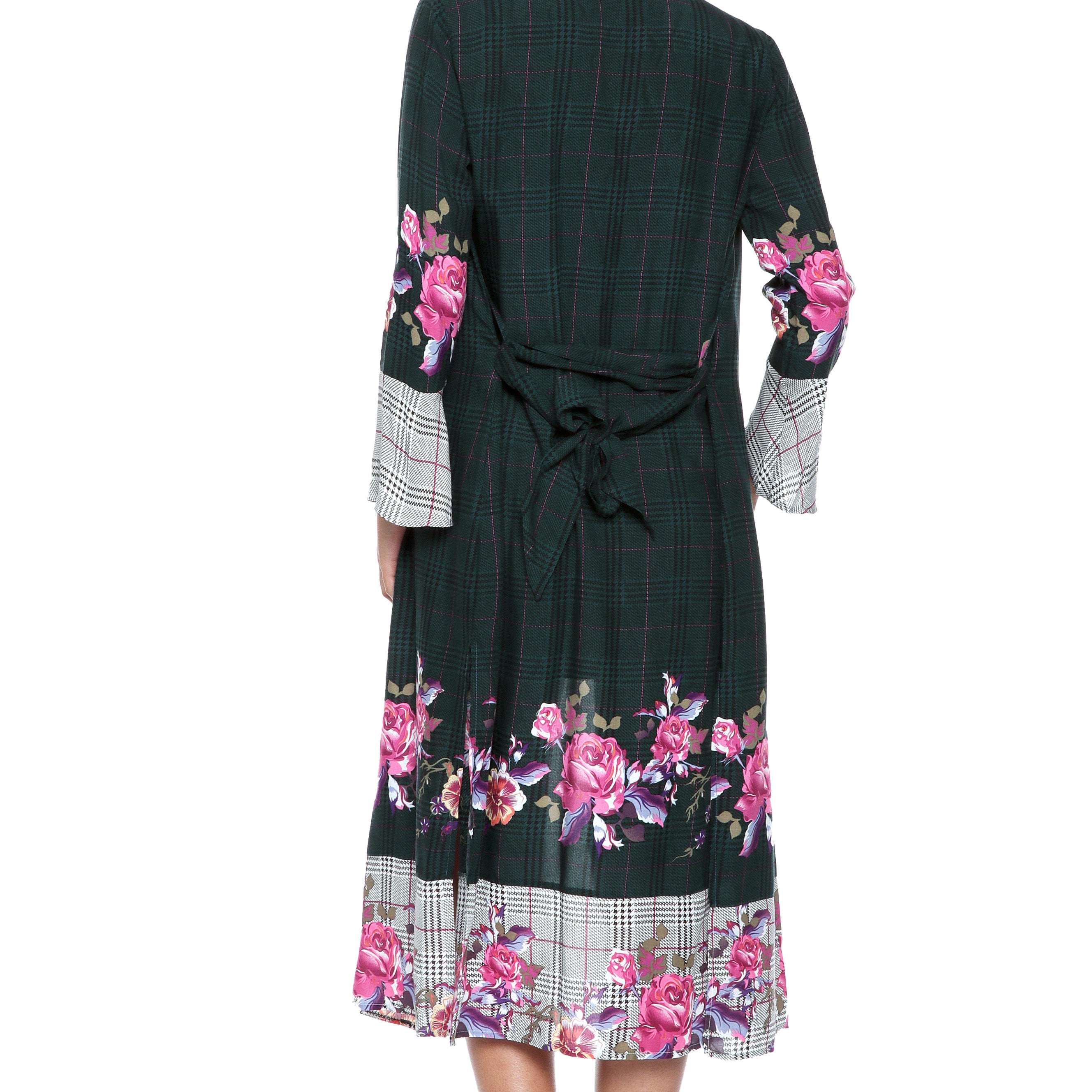 Plaid Floral Kimono in Cotton-Viscose Blend