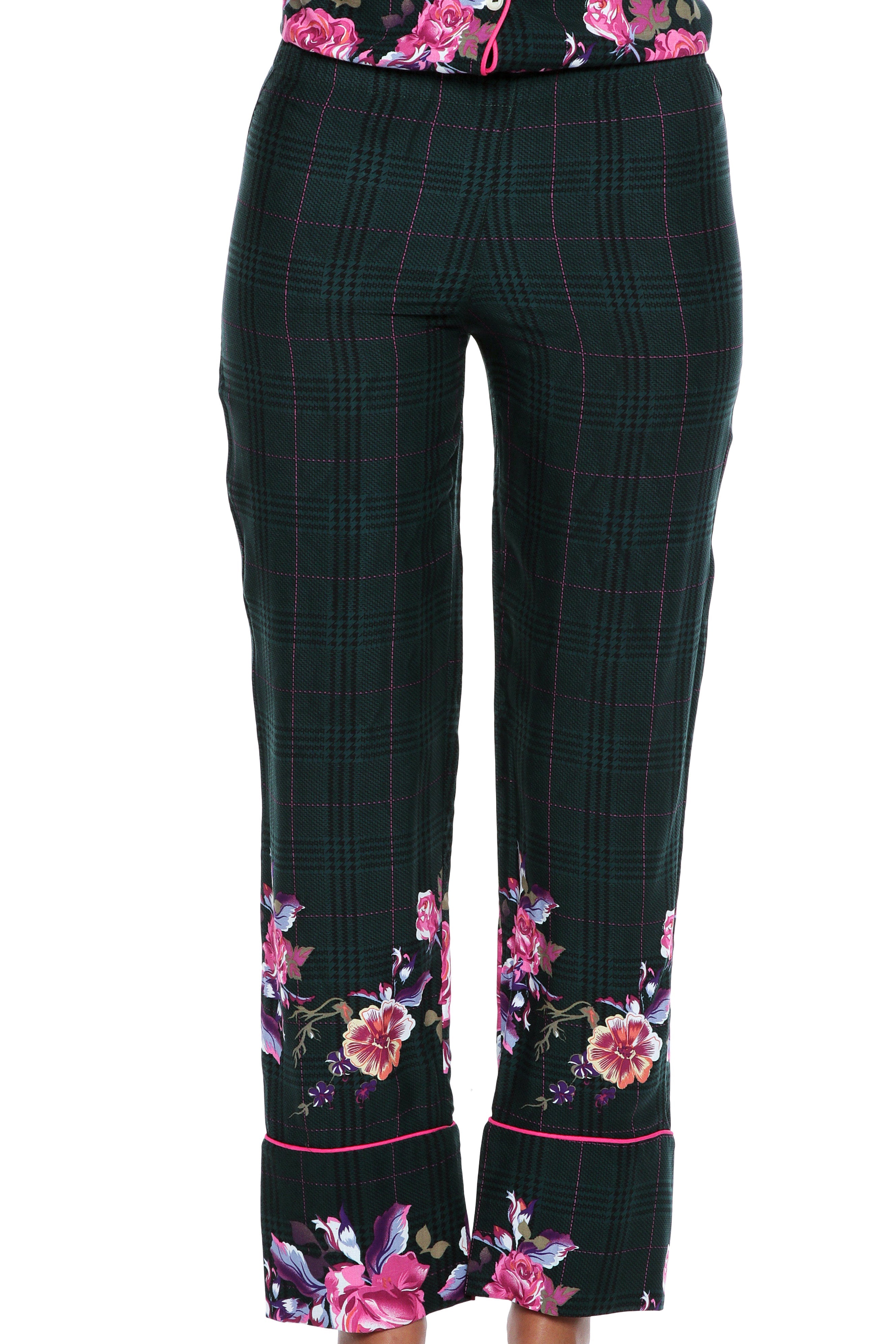 Comfy Plaid Pajama Set with V-Neck Shirt.