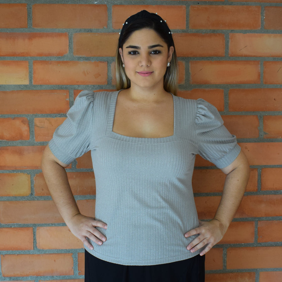 Lustrous Allure: Square Neck Lurex Shirt