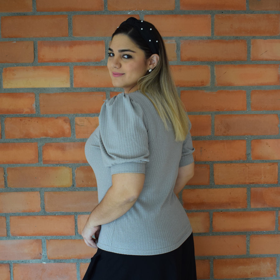 Lustrous Allure: Square Neck Lurex Shirt