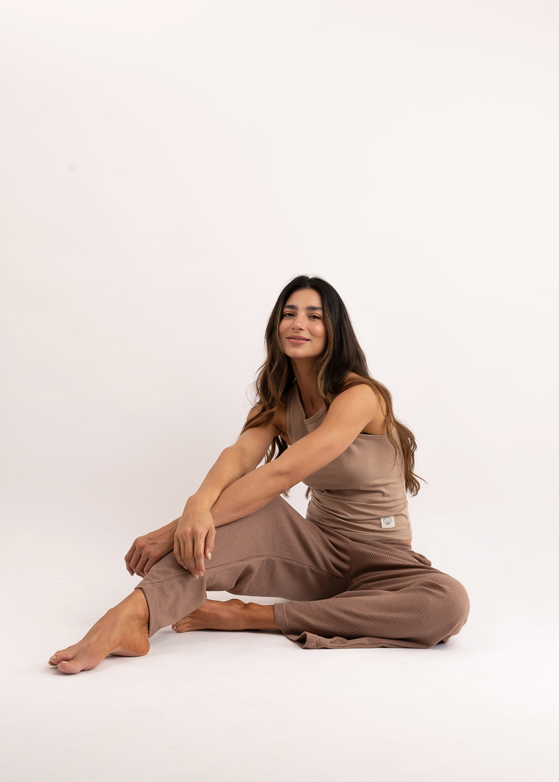pajama set brown, mocha sleeveless long pants breathable