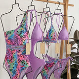 Rainbow Leopard One Piece Swimsuit , Asymmetric One Shoulder Bathing Suit,
