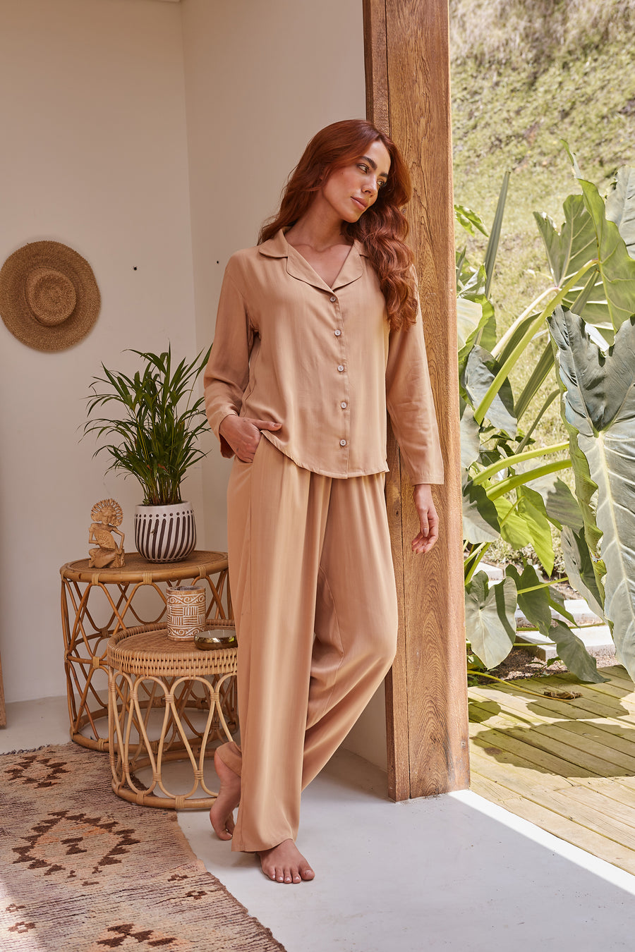 Long-Sleeve Shirt & Elastic Waistband Pants Set