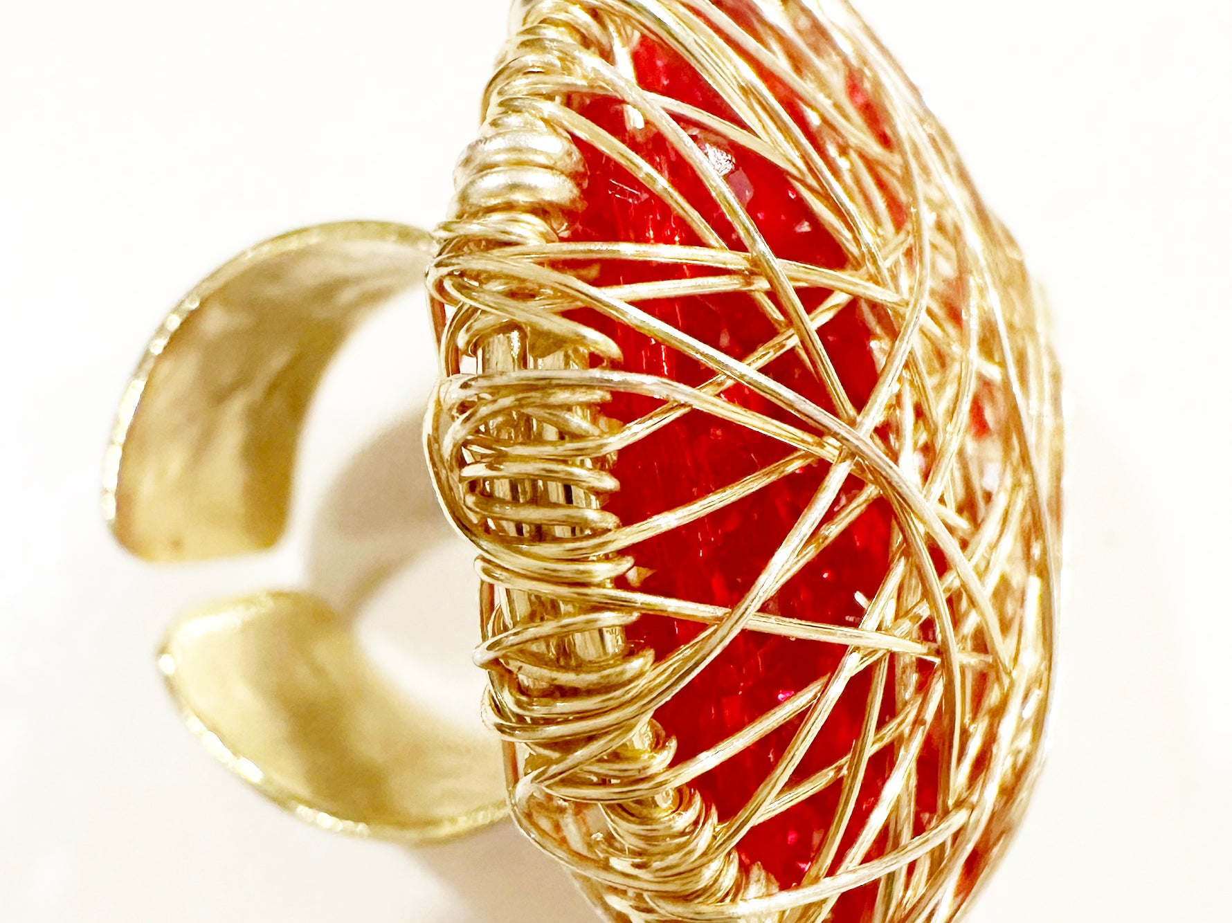 Adjustable Crystal Dreamcatcher Ring - 14K Gold