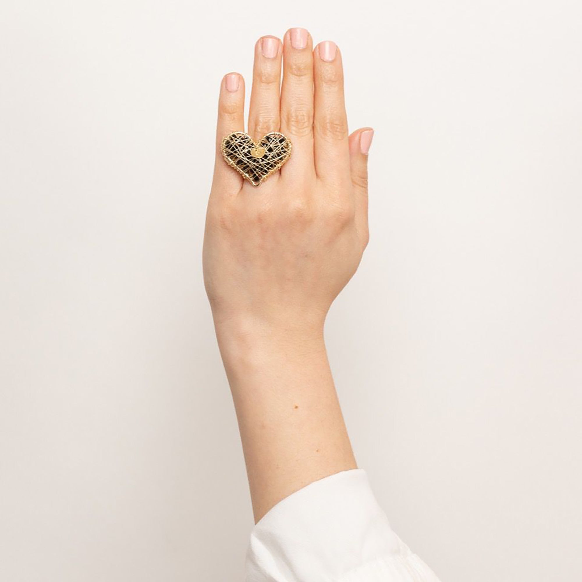 Heart Ring - Adjustable, 14K Gold-Plated, Crystals