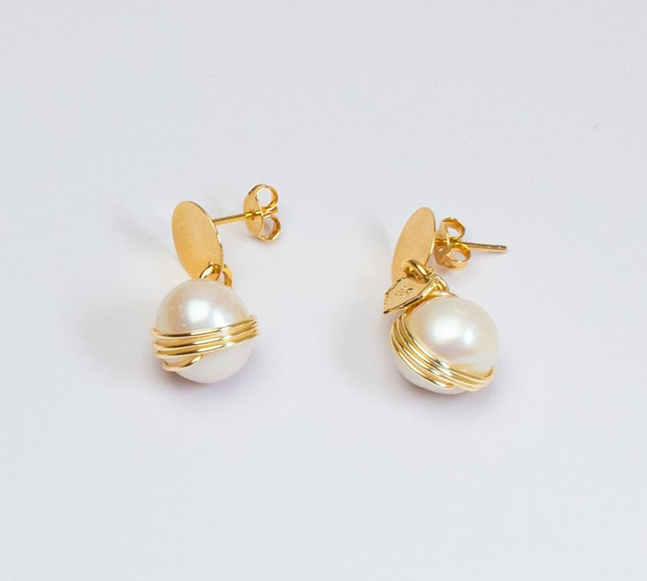 14K Gold-Plated Solitaire Pearl Earrings