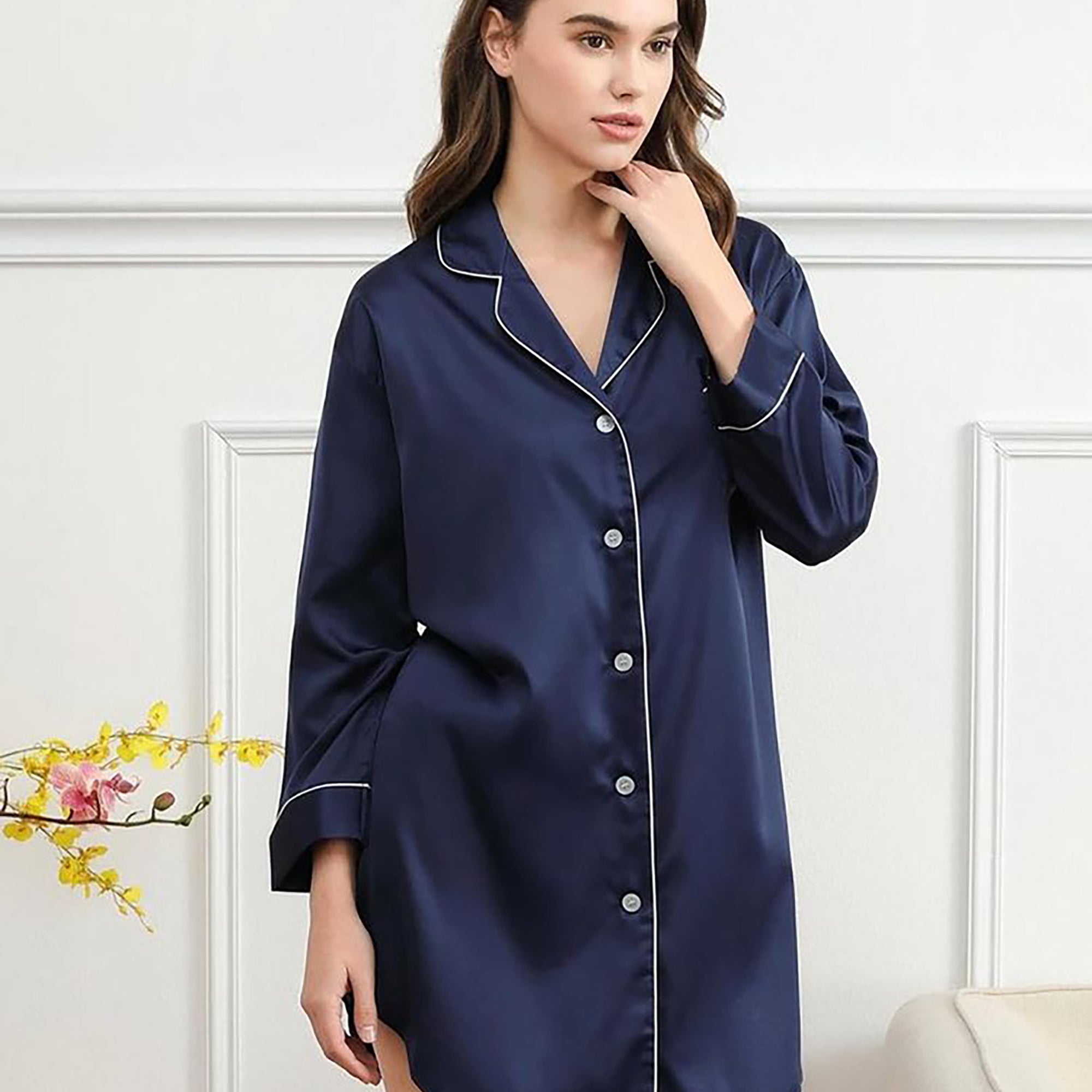 Boyfriend Style Long-Sleeved Nightgown