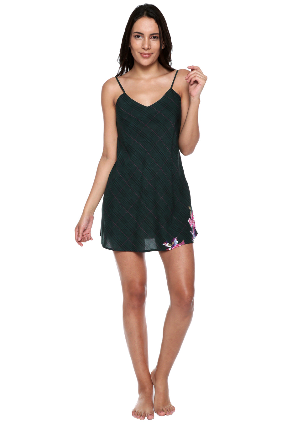 Plaid and Roses Short Dress