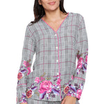 Comfy Plaid Pajama Set with V-Neck Shirt.