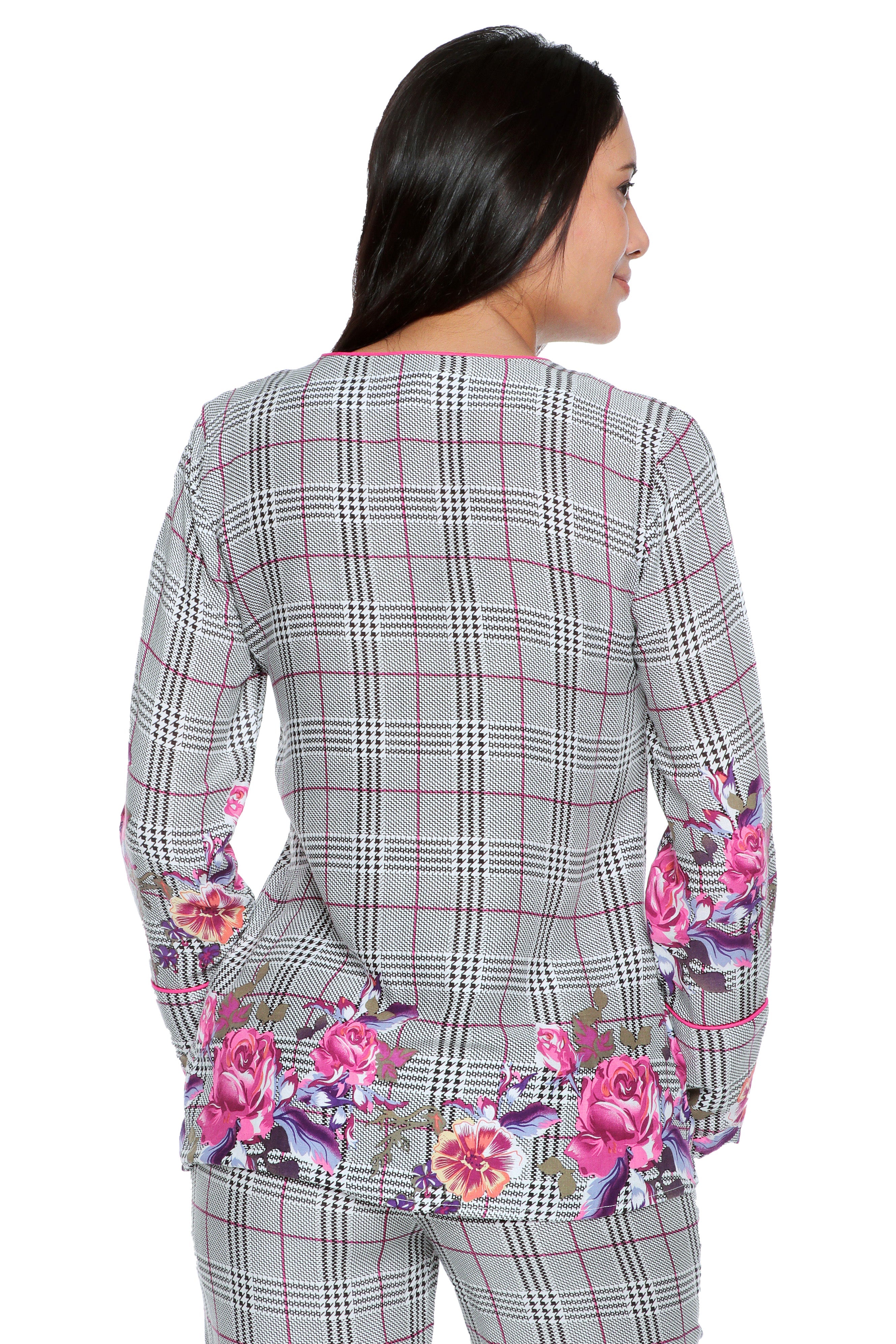 Comfy Plaid Pajama Set with V-Neck Shirt.