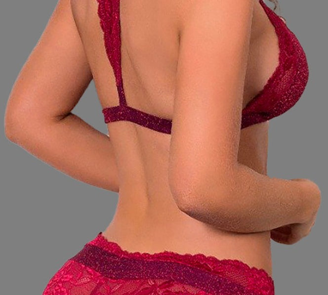 Red Glitter Lace T-Back Bra: Alluring Style