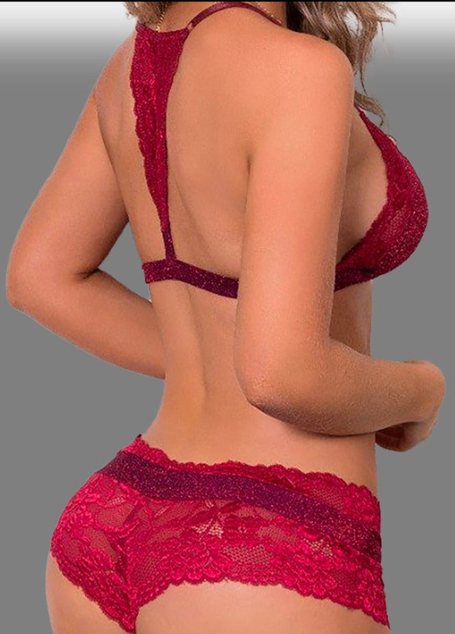 Red Glitter Lace T-Back Bra: Alluring Style