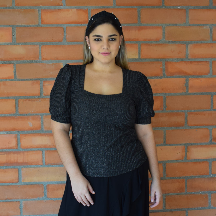 Lustrous Allure: Square Neck Lurex Shirt