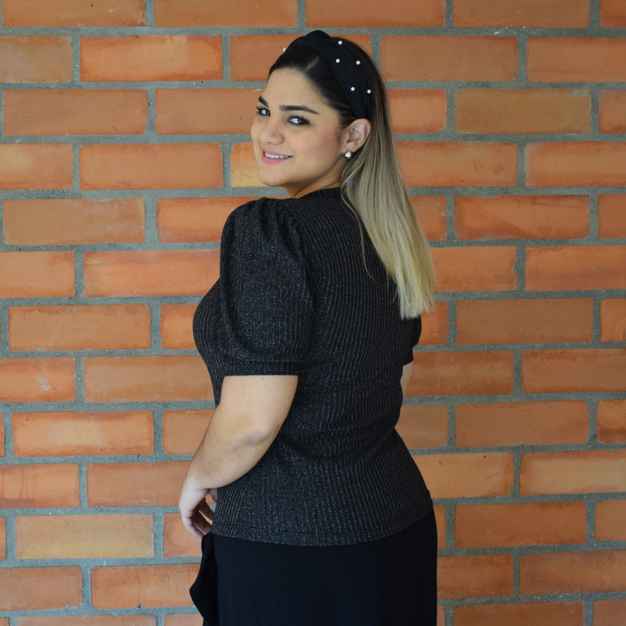 Lustrous Allure: Square Neck Lurex Shirt