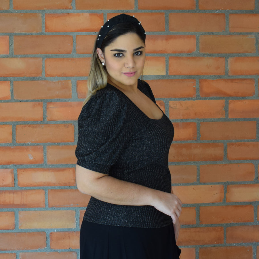 Lustrous Allure: Square Neck Lurex Shirt