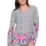 Comfy Plaid Pajama Set with V-Neck Shirt.