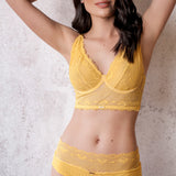 Yellow Lace Underwire Triangular Bra and Hipster Panty Set